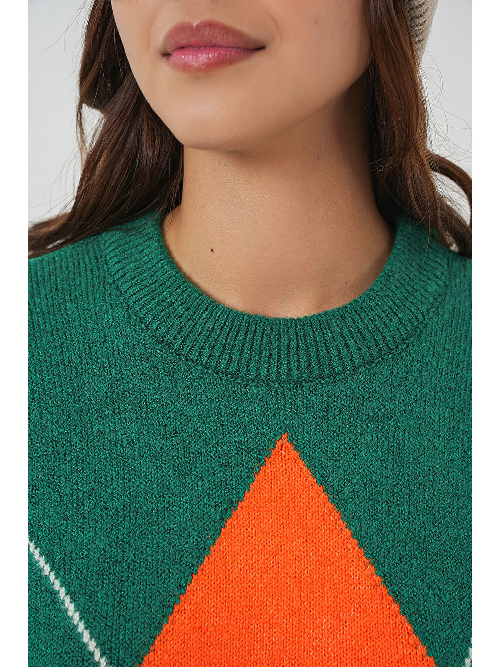 Turkuaz 15895 Baklava Desenli Oversize Triko Kazak - A. Zümrüt Yeşili-4