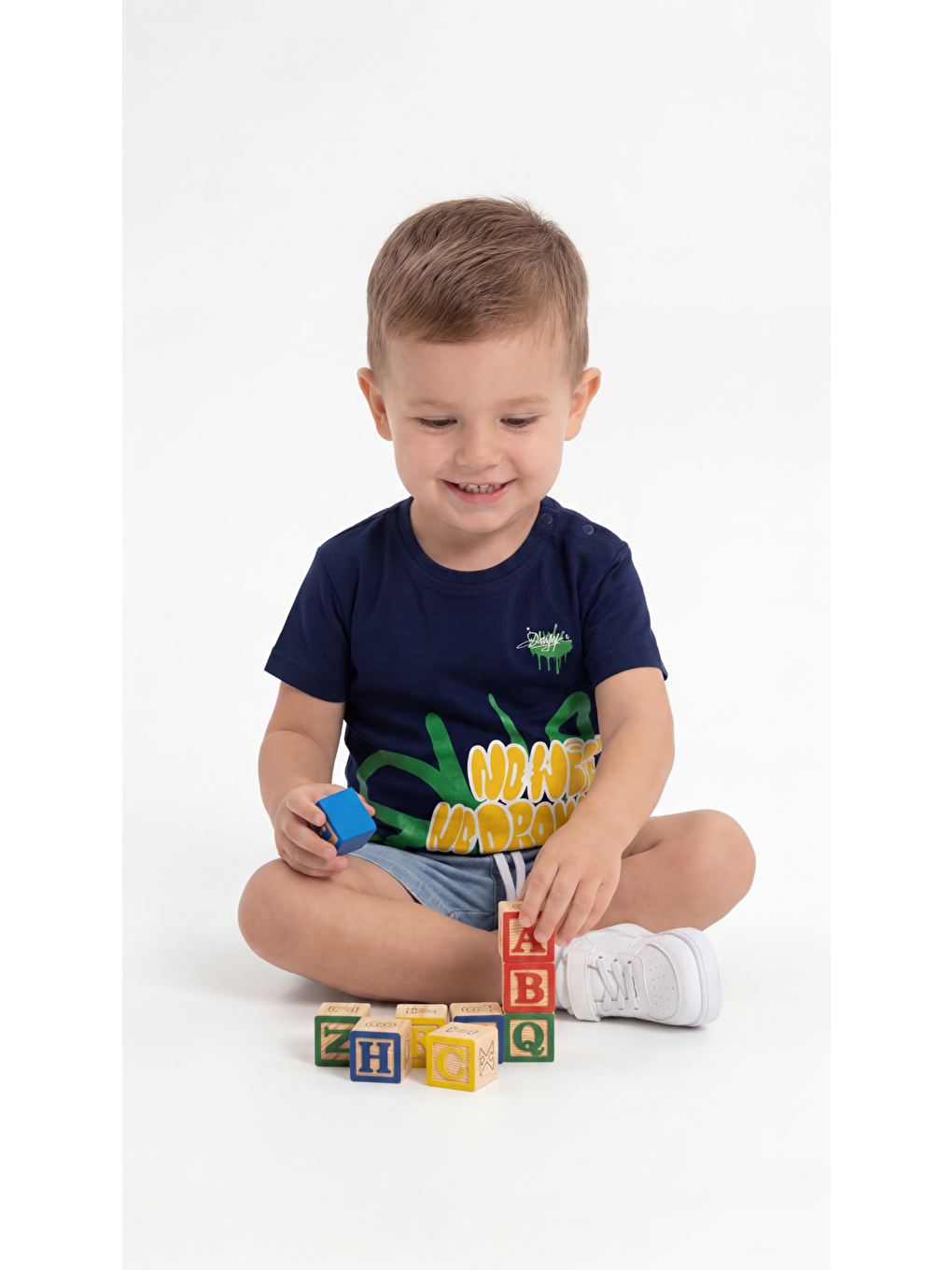 Lacivert No Drama Baskılı Erkek Bebek Alt Üst Takım-1