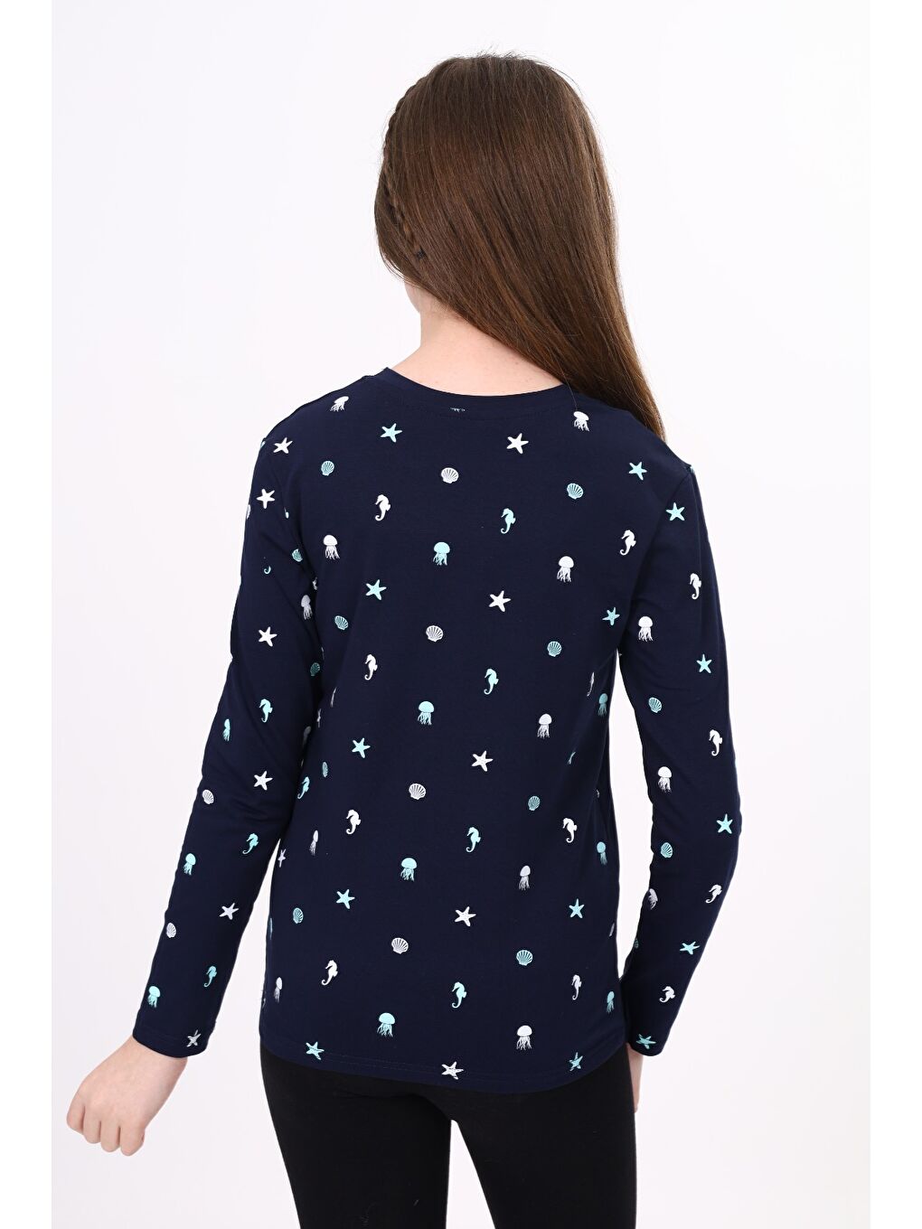 Lacivert Kız Çocuk Baskılı Tişört-3