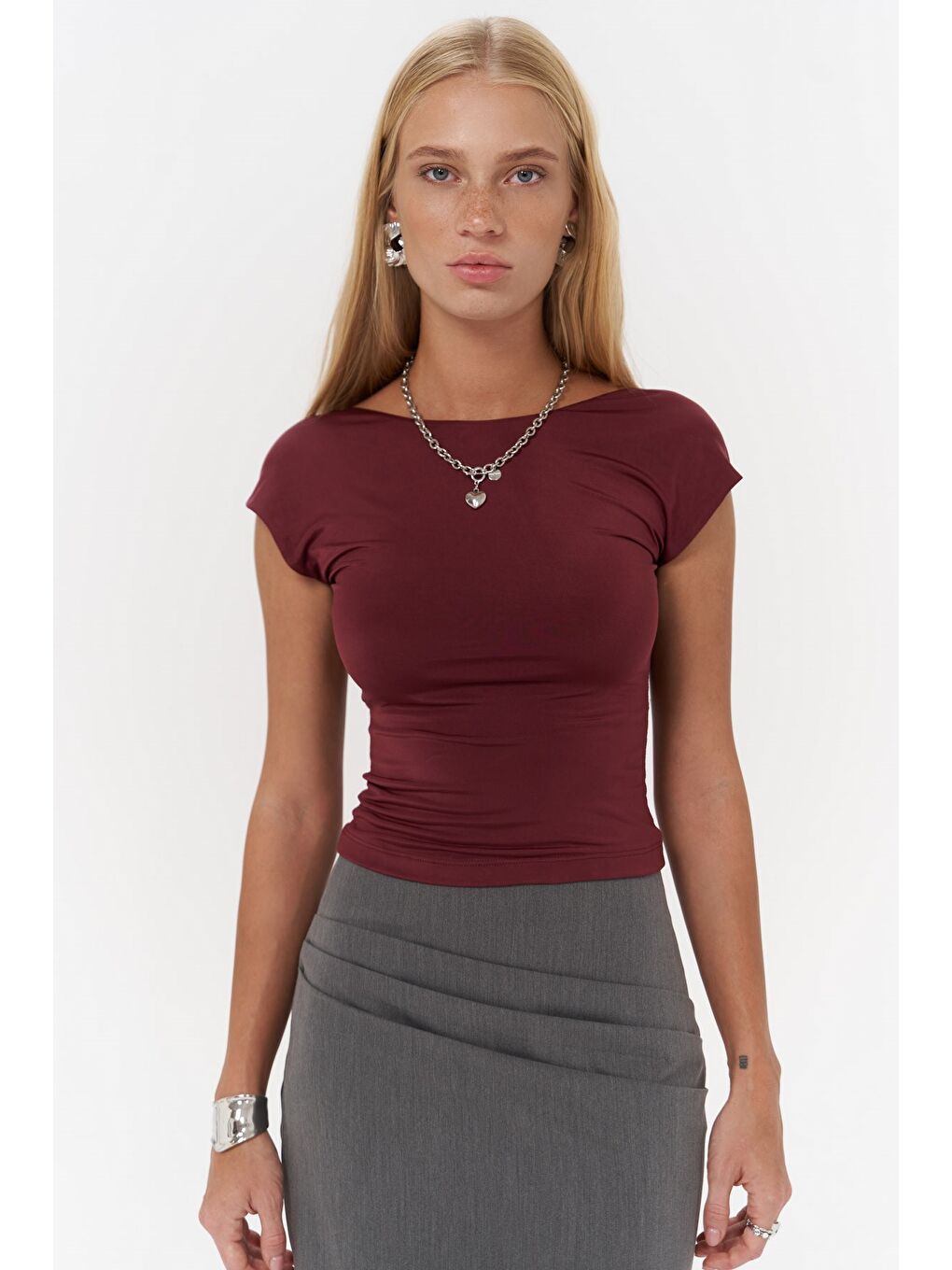 Nives Sırt Dekolteli Bordo Crop-1