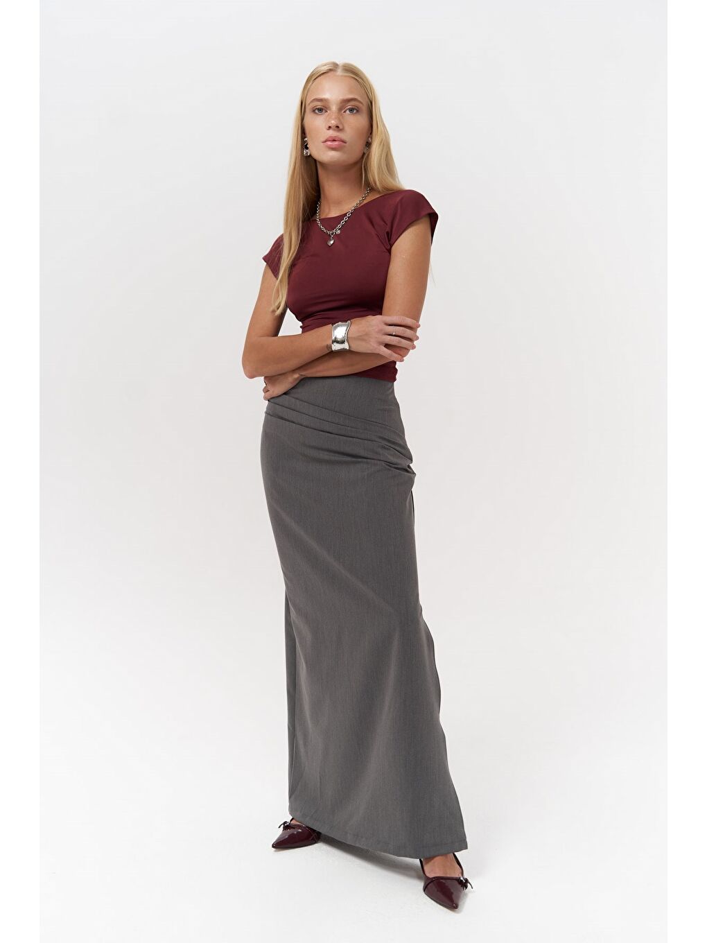 Nives Sırt Dekolteli Bordo Crop-3