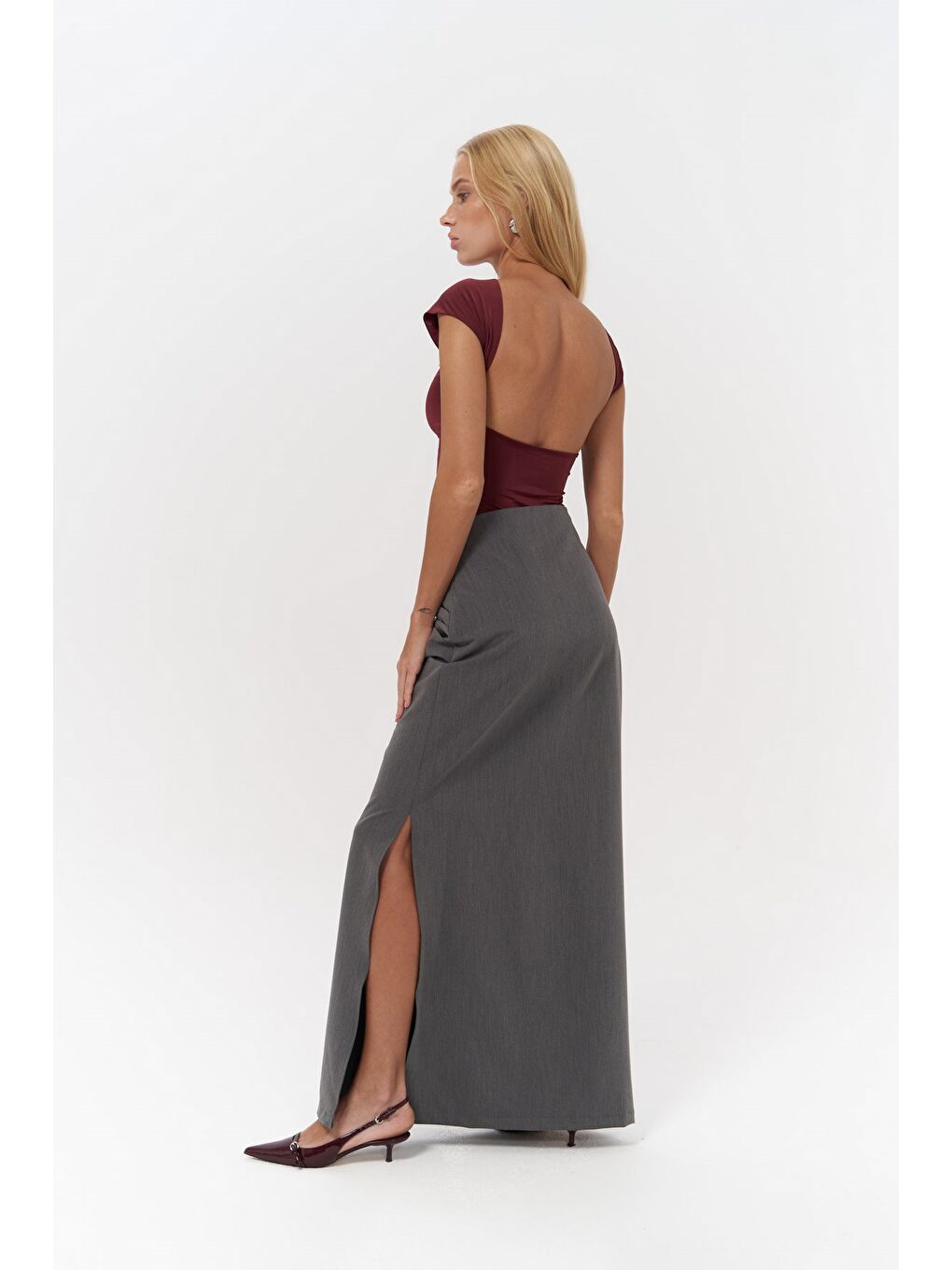 Nives Sırt Dekolteli Bordo Crop-4