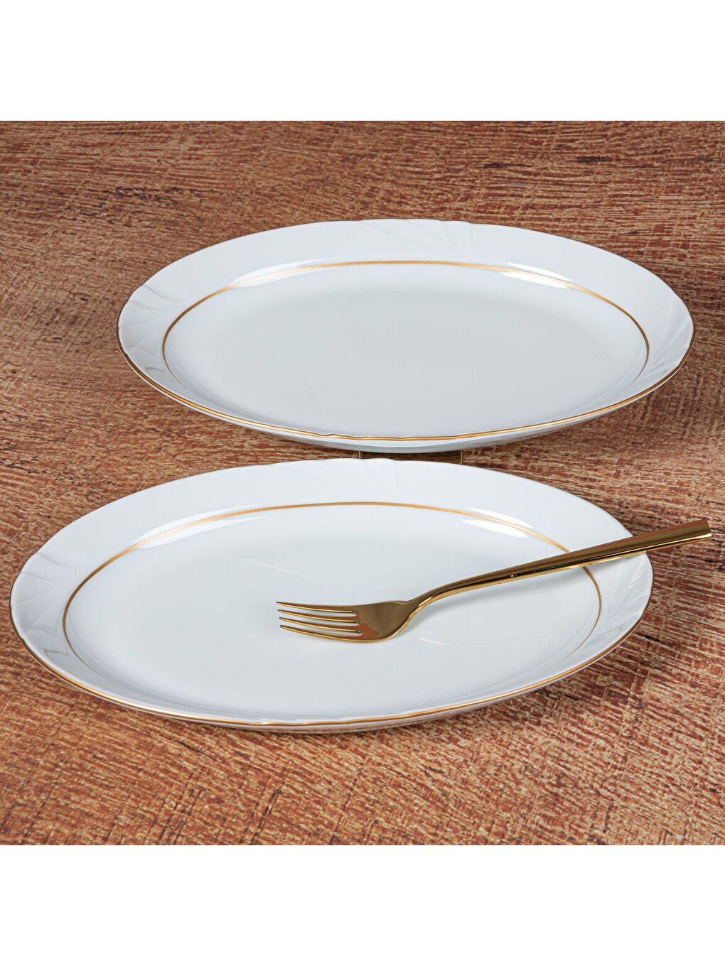 GÜRAL PORSELEN Ekru Soprano 35 Cm Kayık Tabak Gold - 1