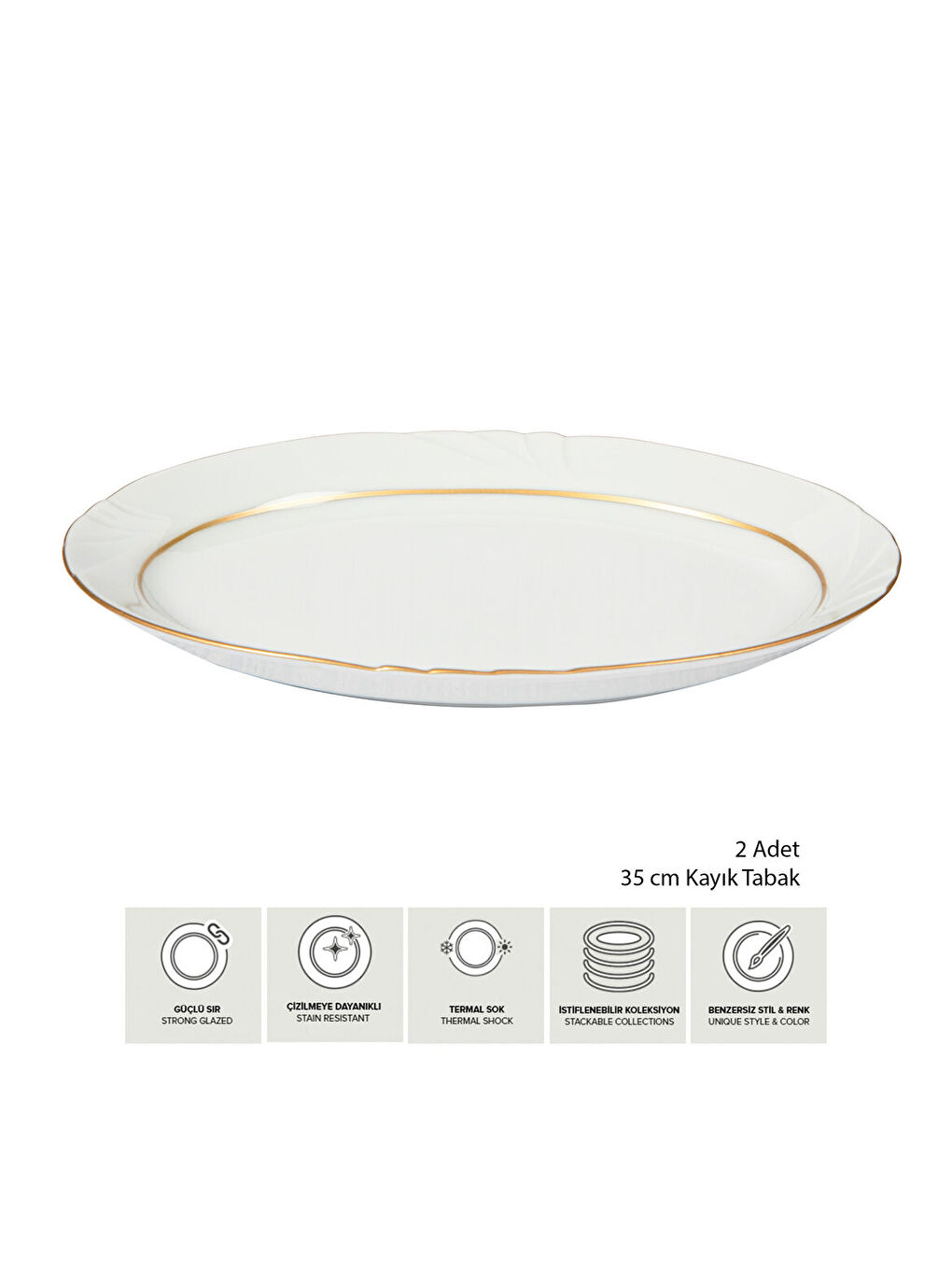 GÜRAL PORSELEN Ekru Soprano 35 Cm Kayık Tabak Gold - 2