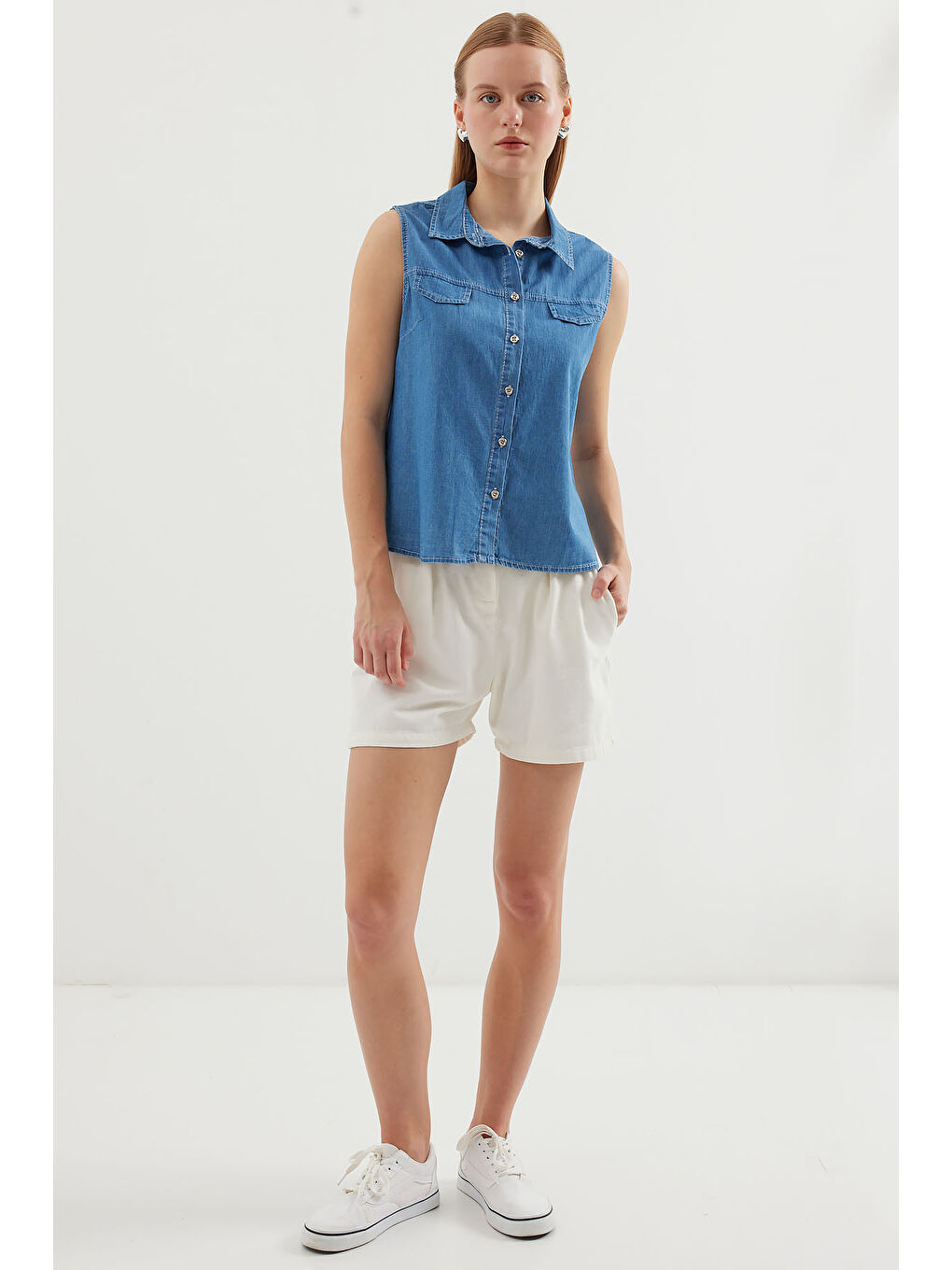 20257 Sıfır Kol Jean Gömlek   Lacivert-1