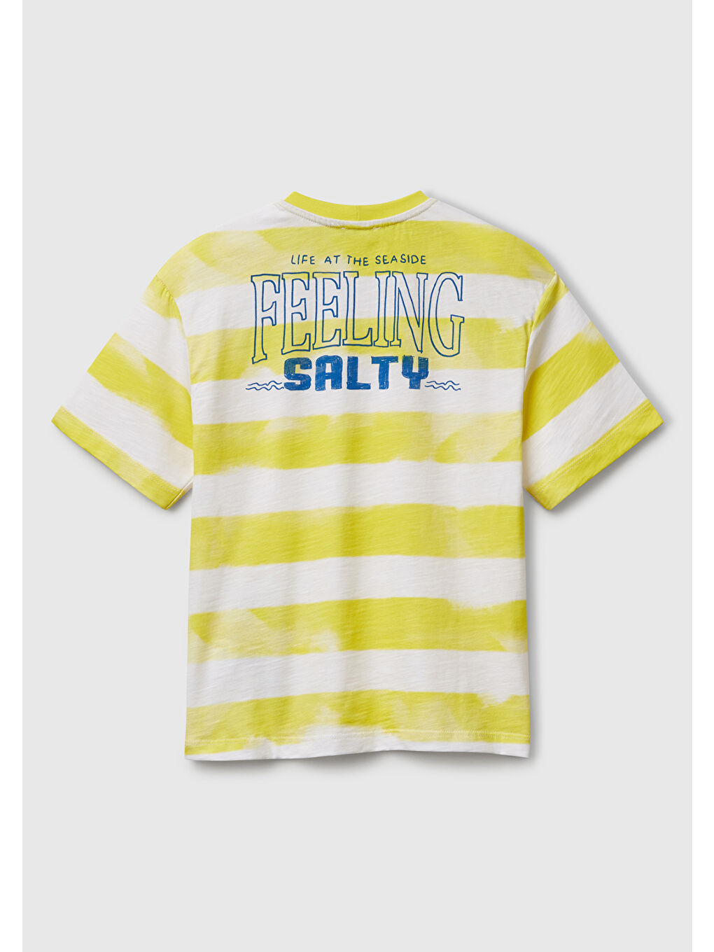 Erkek Çocuk Sarı Baskılı Fırça Darbesi Çizgili Bisiklet Yaka Oversize T-Shirt-1