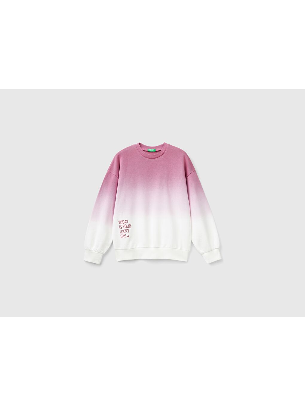 United Colors Of Benetton Pembe Kız Çocuk Gül Kurusu Mix Önü Nakış Detaylı Renk Geçişli Bisiklet Yaka Sweatshirt