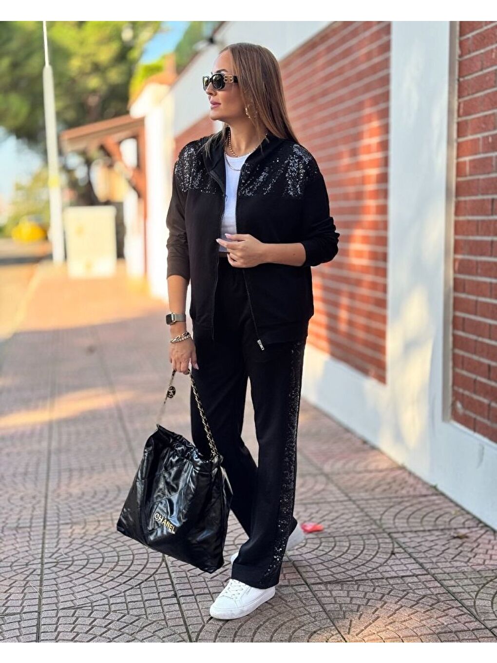 Siyah Kadın Iki Iplik Kumaş Pul Ve Fermuar Detaylı Ikili Takım-3