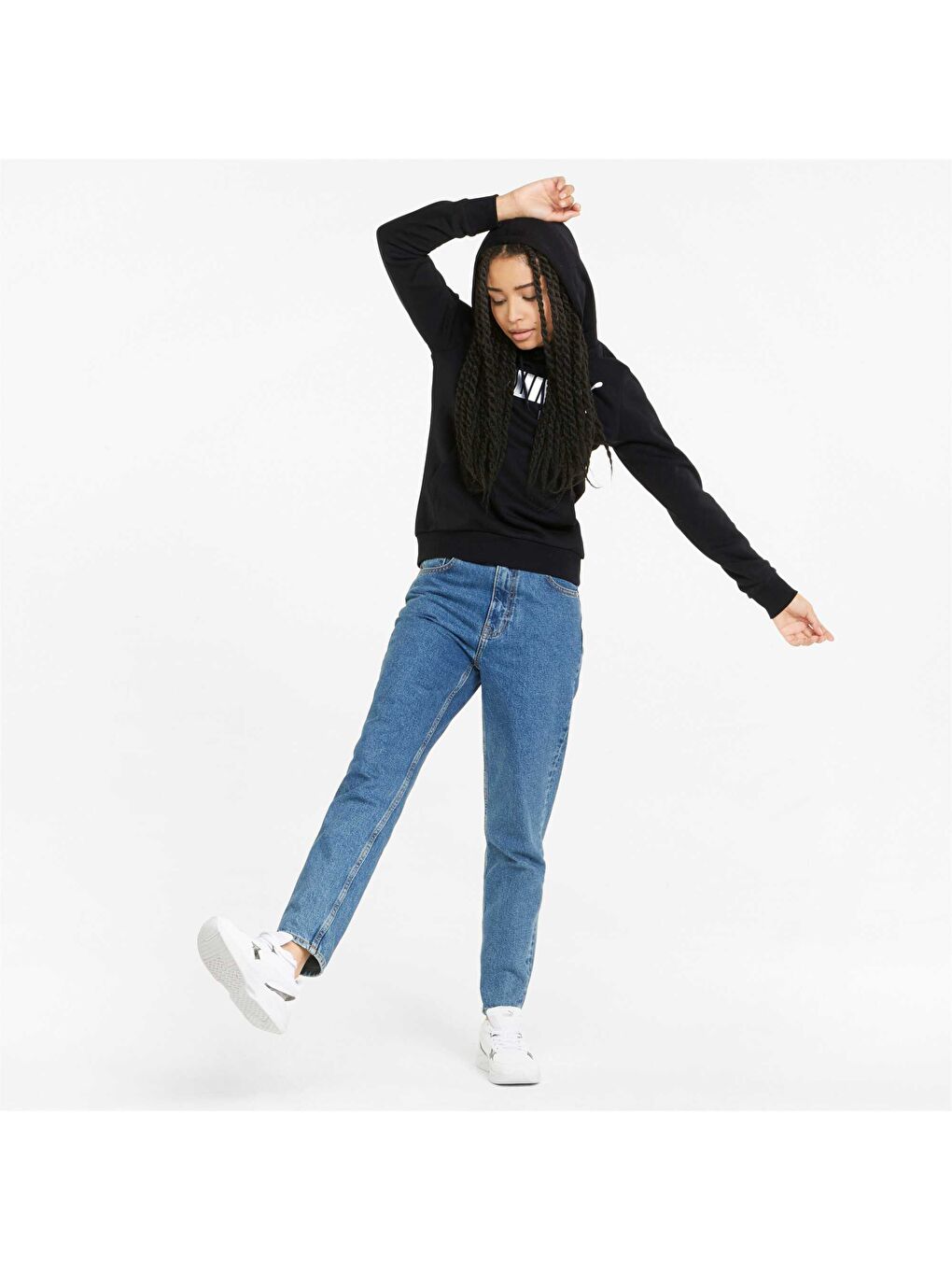 Siyah ESSENTIALS+ METALLIC Logo Kadın Kapüşonlu SWEATSHIRT-1