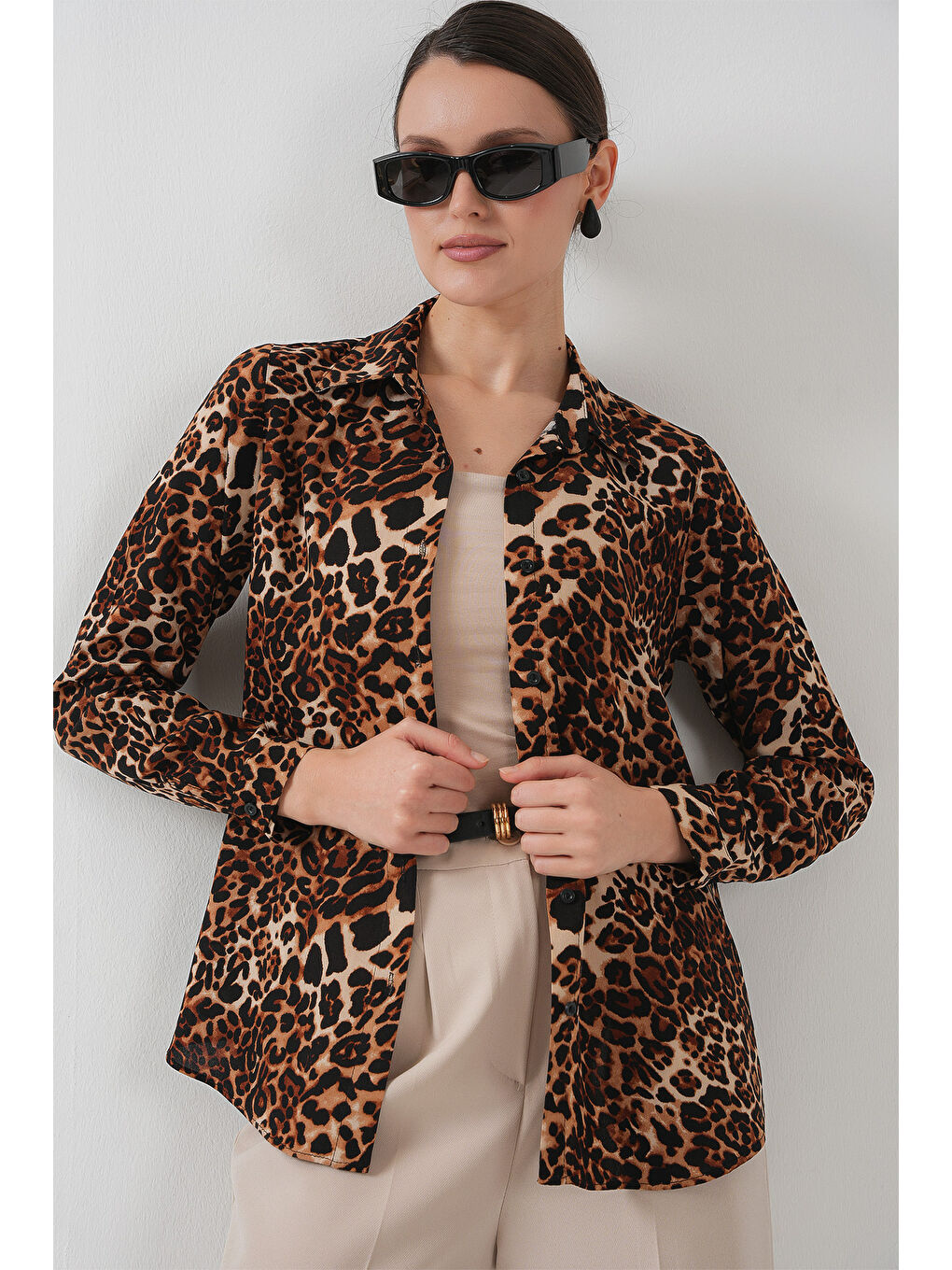 3721 Grafik Desenli Gömlek - C. Kahverengi-3