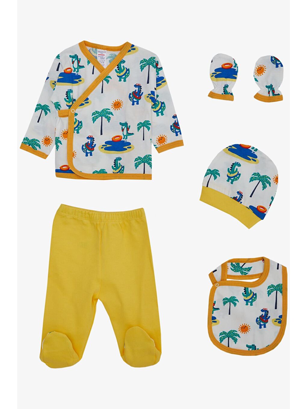 Erkek Bebek Hastane Çıkışı 5 li Tatil Temalı Hayvancık Desenli Beyaz (0-3 Ay)