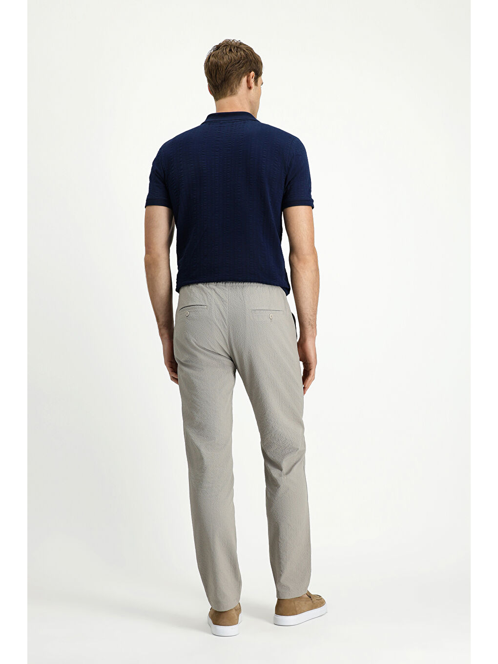 Bej Regular Fit Beli Bağcıklı Lastikli Klasik Pantolon-3