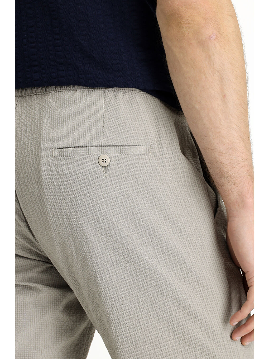 Bej Regular Fit Beli Bağcıklı Lastikli Klasik Pantolon-5