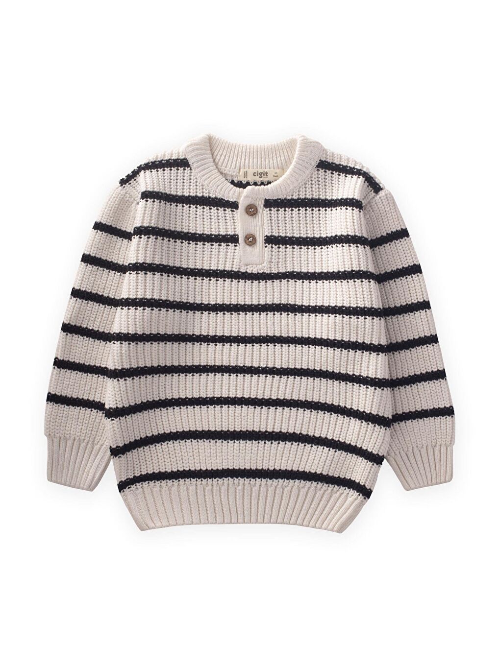 Ekru Erkek Çocuk Çizgili Triko Kazak