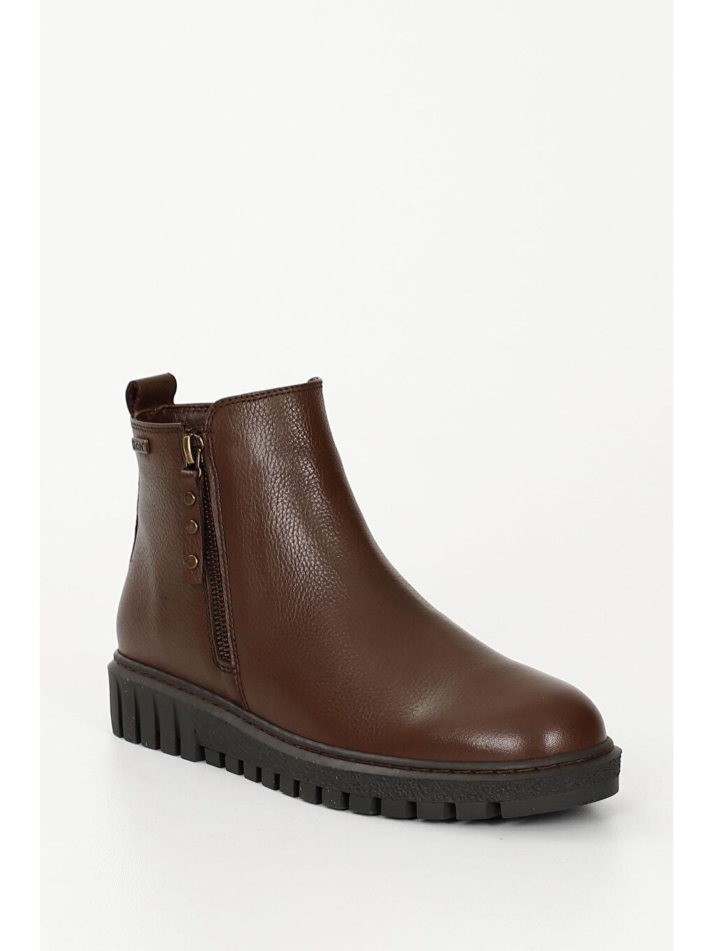 Kahverengi KAHVERENGİ  Hakiki Deri Yuvarlak Burun Kauçuk Taban Fermuarlı Kadın Günlük Bot 52428-4