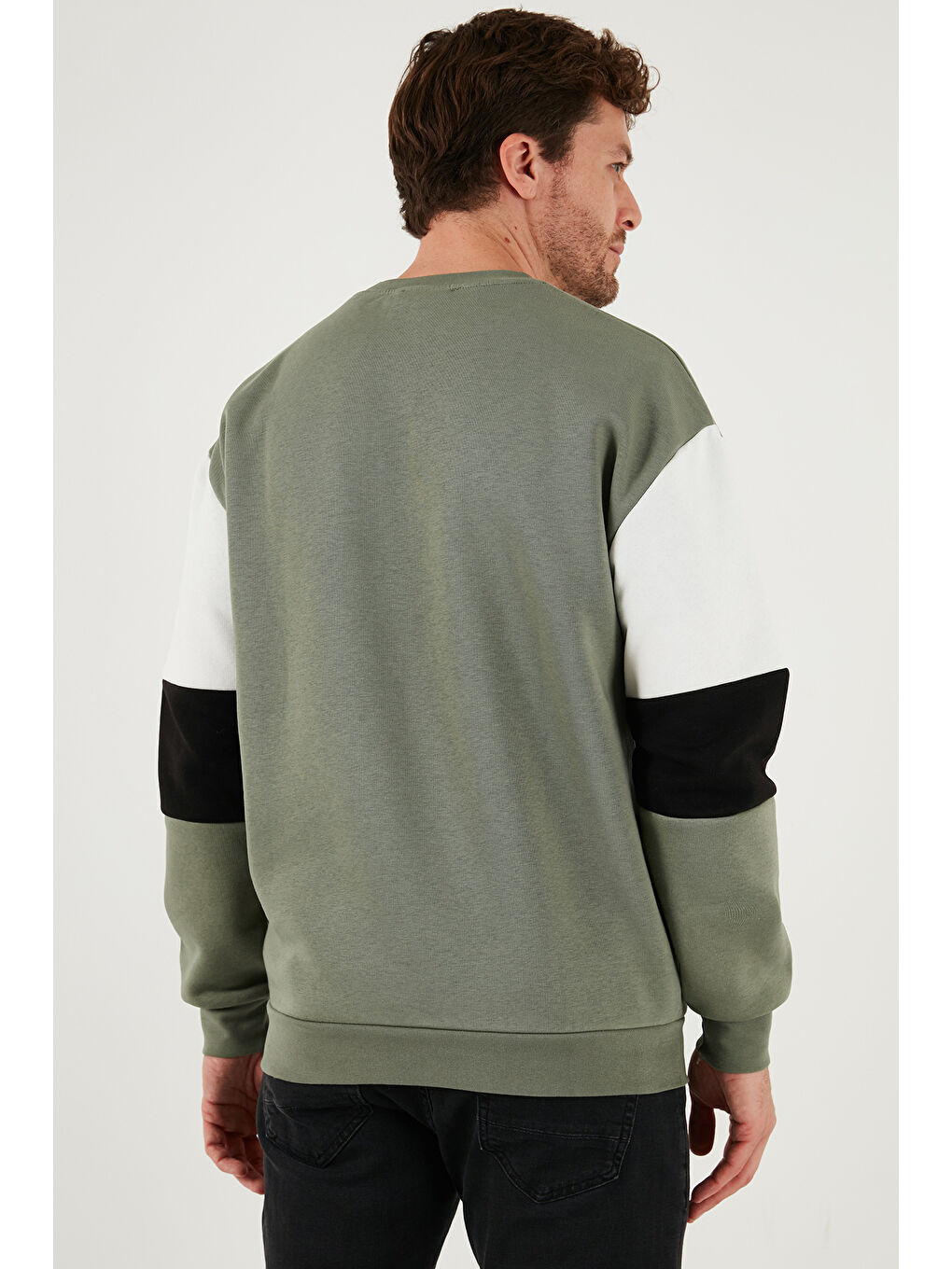 Haki Pamuklu Relaxed Fit Bisiklet Yaka Şardonlu Renk Bloklu Sweat 5905298T-6