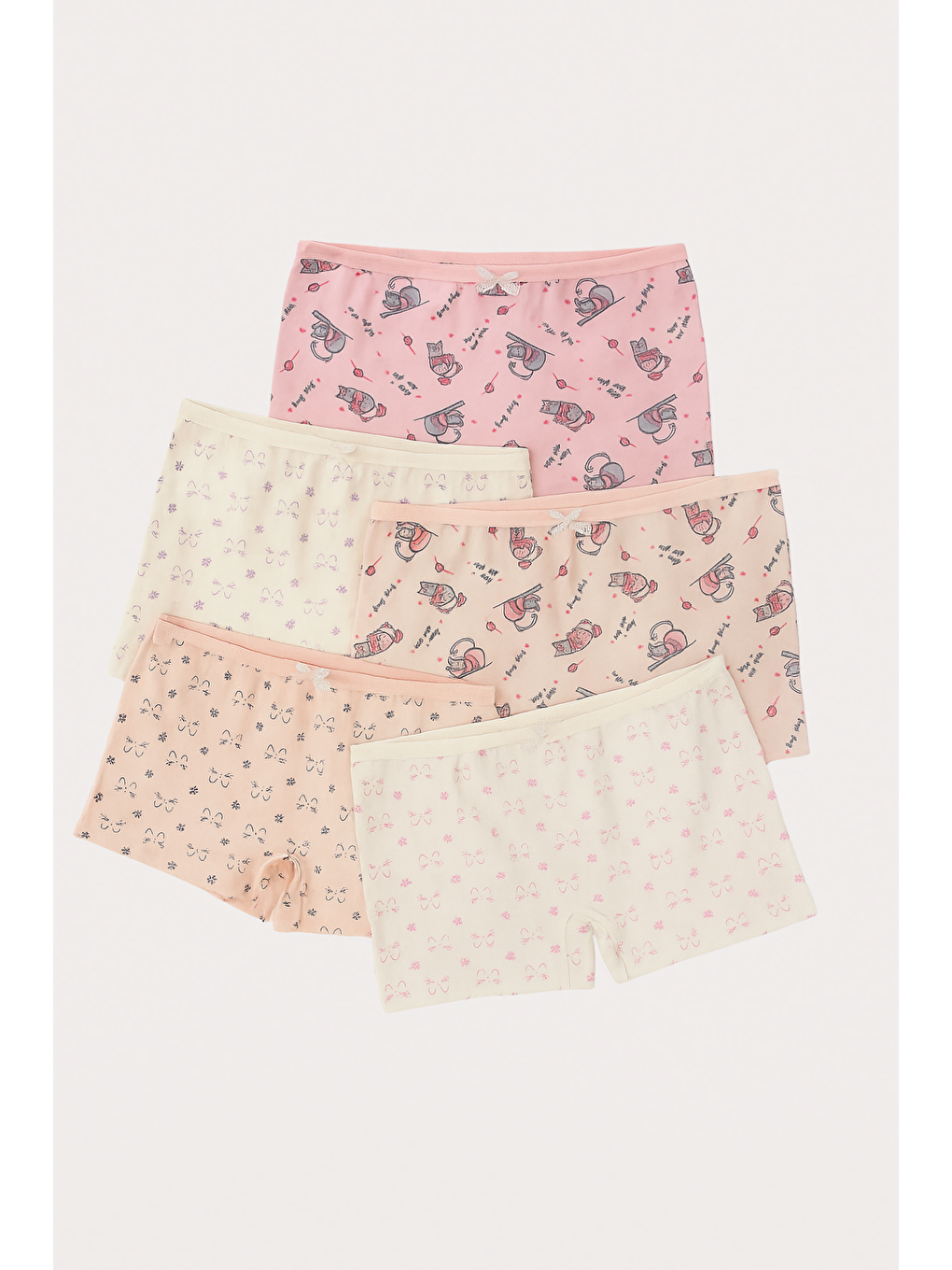 Karışık Kız Çocuk Kedi Baskılı 5'Li Boxer