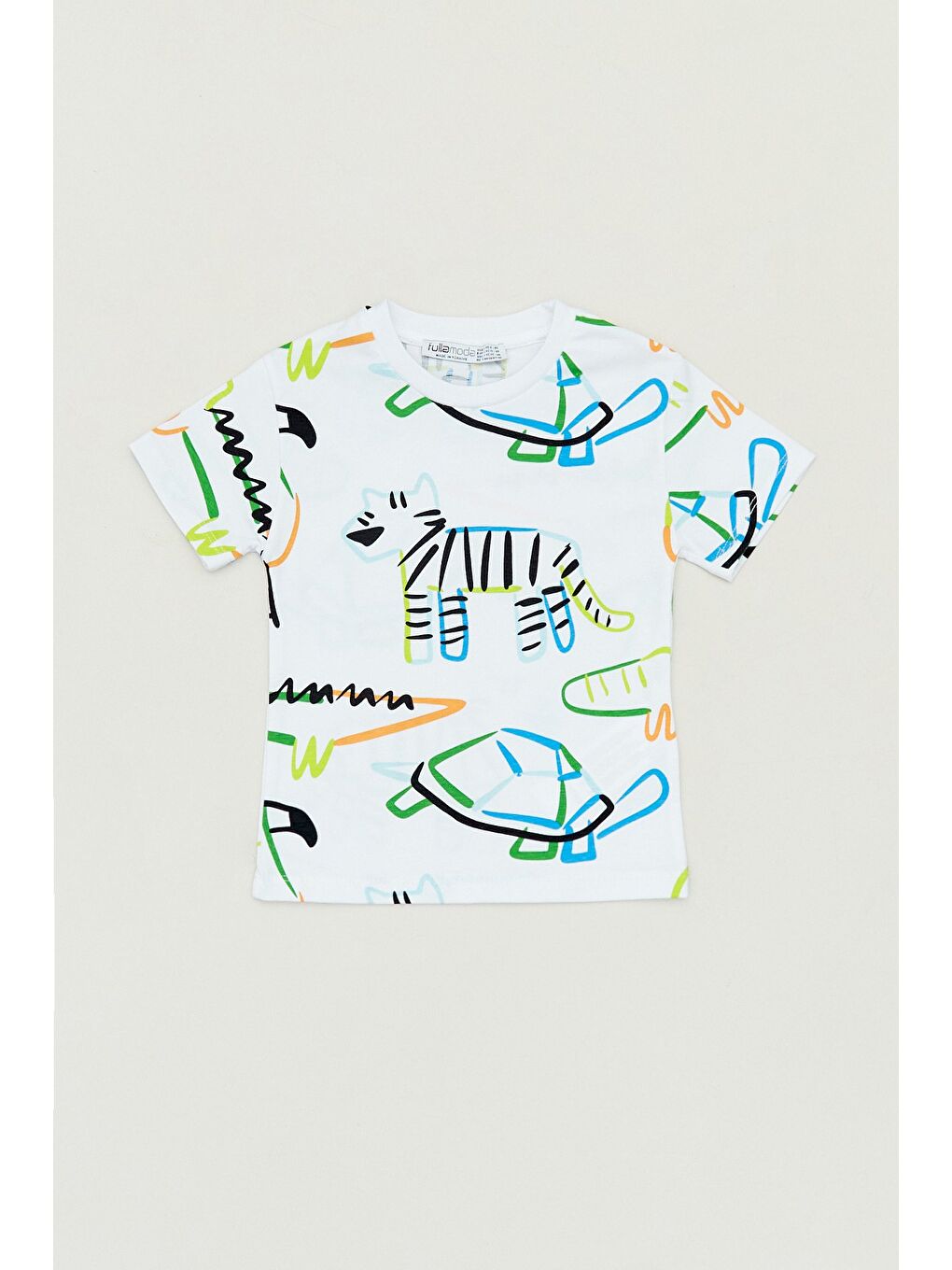 Beyaz Baskılı Bisiklet Yaka Erkek Çocuk Tişört-1