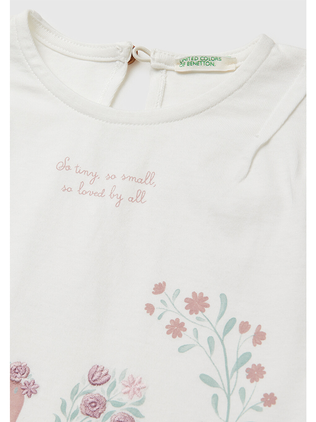 Bebek Beyaz Su Bazlı Baskılı İşlemeli Arkası Düğmeli Kimono Kol T-Shirt-2