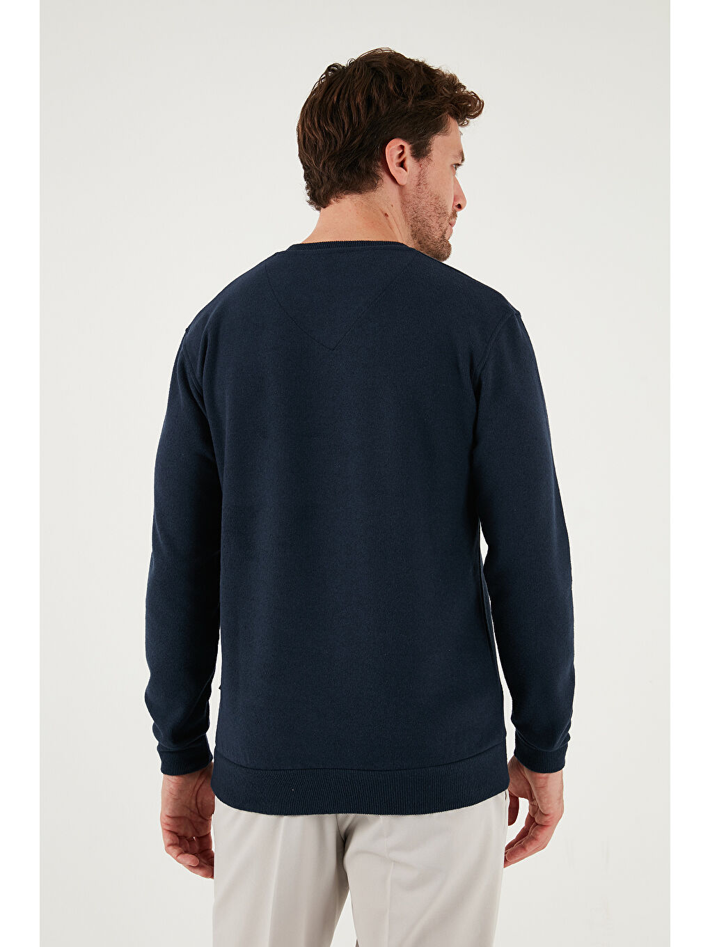 Lacivert Pamuklu Regular Fit V Yaka Büyük Beden Kazak 456202-3