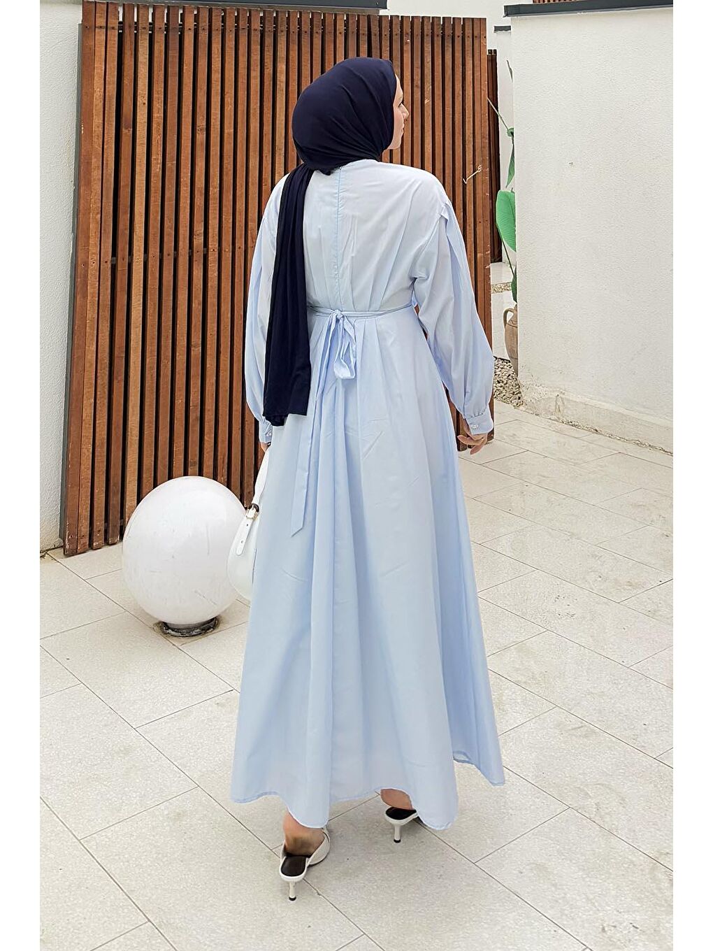 Pileli Poplin Elbise Bebe Mavisi-3