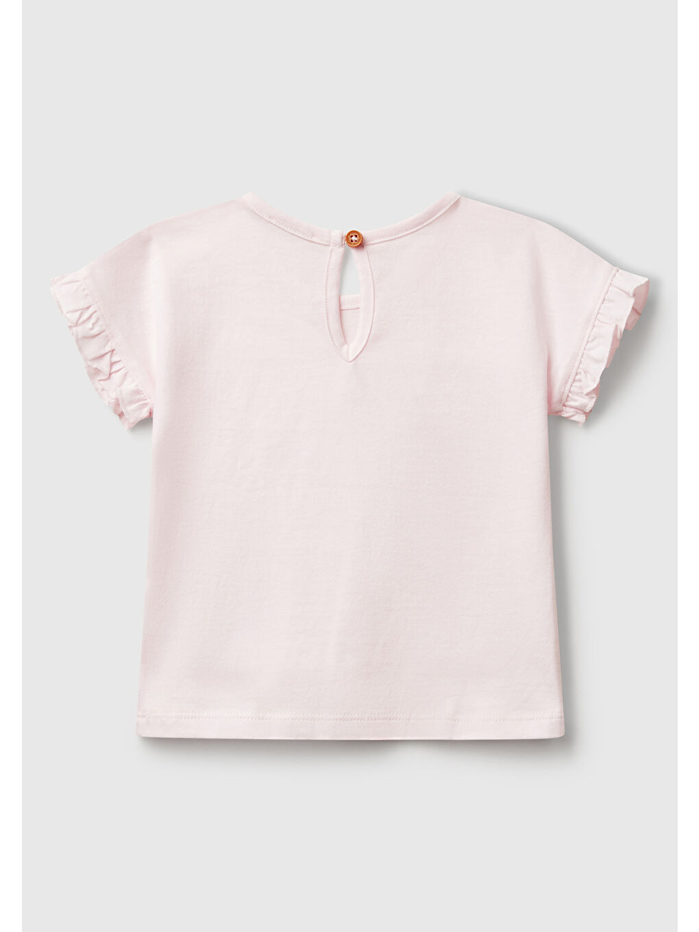 Bebek Toz Pembe Kolu Fırfırlı Logo Etiketli T-Shirt-1