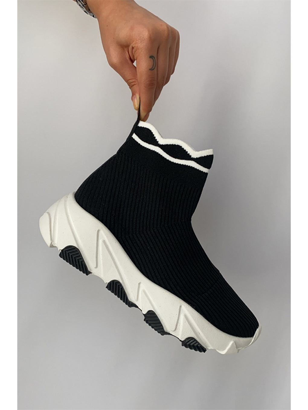 Siyah Kadın Triko Bot SİYAH BEYAZ-3