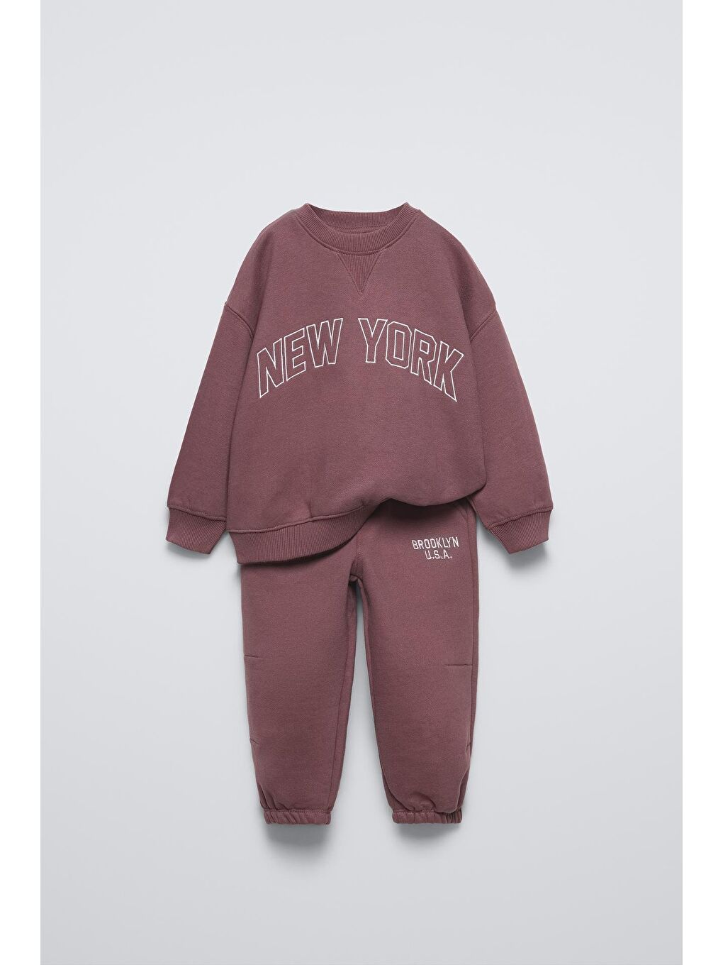 Kırmızı Erkek Çocuk Pamuklu New York Baskılı Sweatshirt Eşofman Takım-1