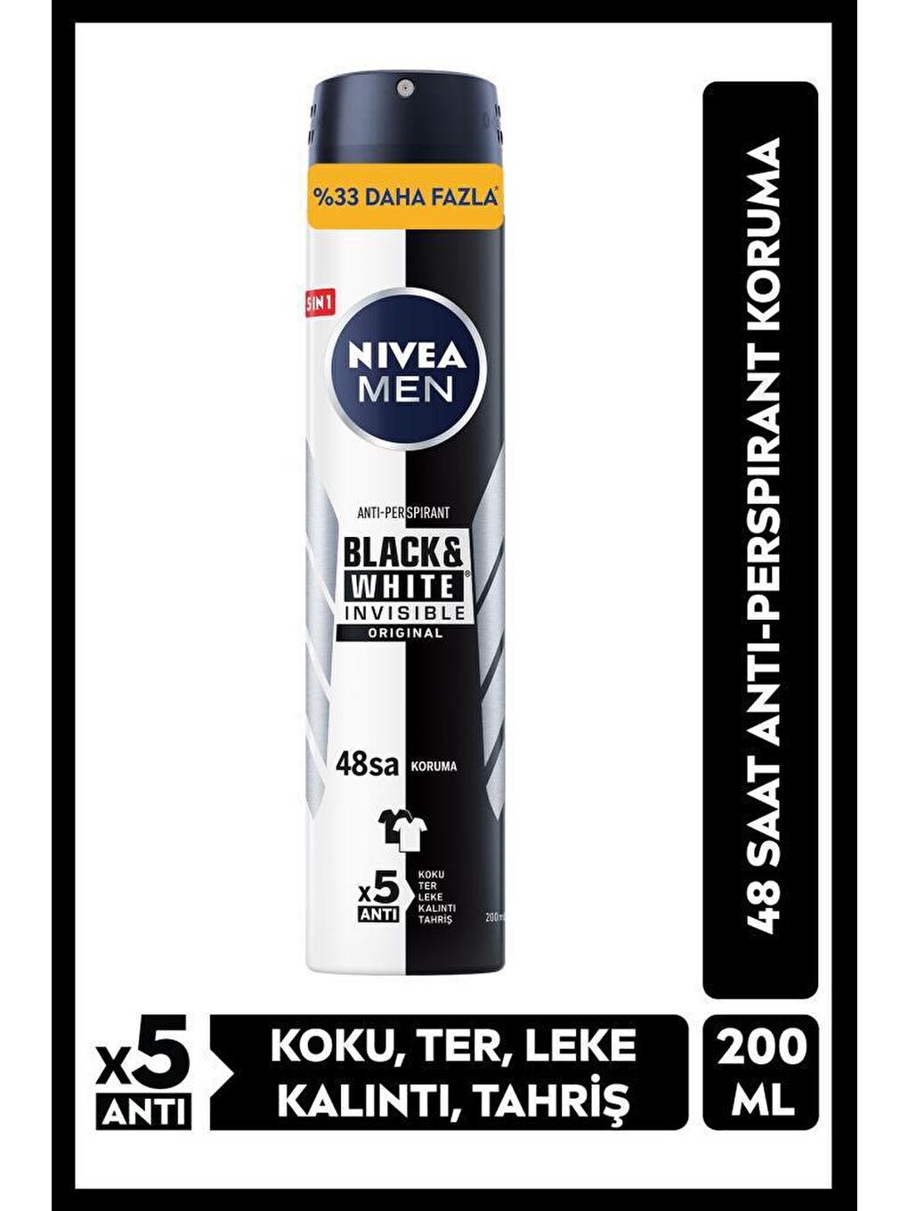 NIVEA Şeffaf Men Black&Whıte Invısıble Orıgınal Erkek Sprey Deodorant 200 ml