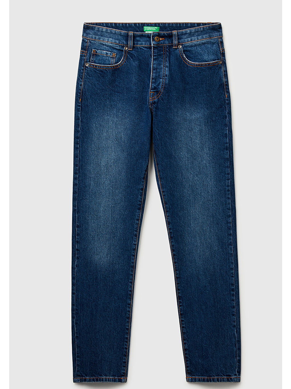 Erkek Koyu Mavi Pamuk Karışımlı Arkası Logo Etiketli Cepli Slim Fit Denim Pantolon-1