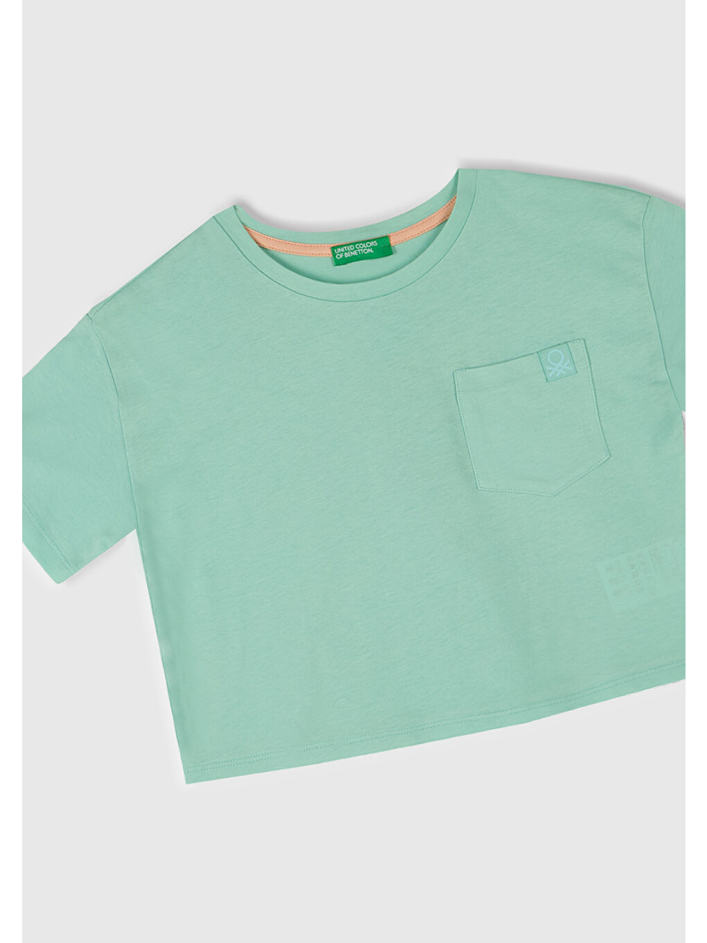 Turkuaz Kız Çocuk Su Yeşili Arkası Baskılı Yama Cepli T-Shirt-1