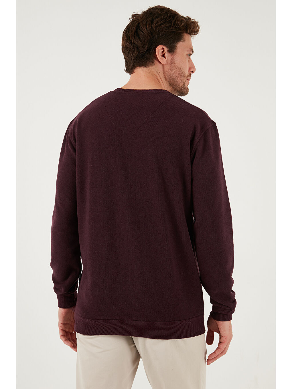 Mürdüm Pamuklu Regular Fit V Yaka Büyük Beden Kazak 456202-5