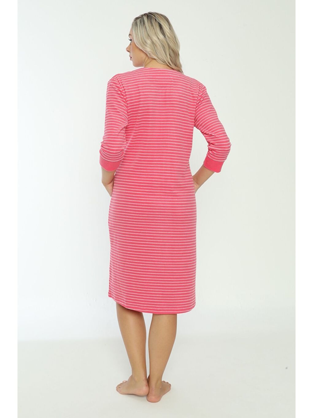 Pembe Kadın Lila Fermuarlı Pamuklu Truvakar Kollu Cepli Elbise-5