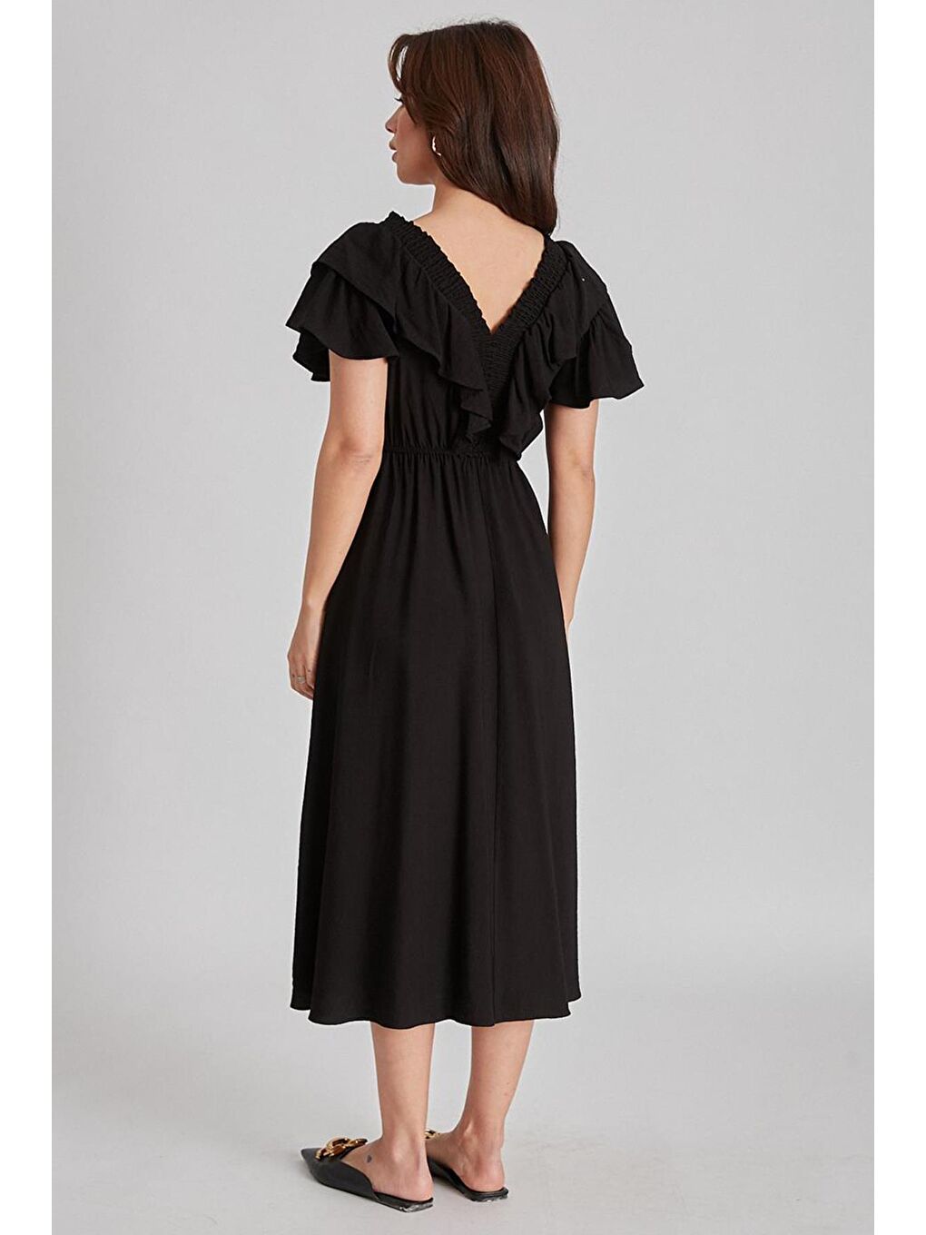 Siyah V Yaka Gipeli Elbise MG1842-5