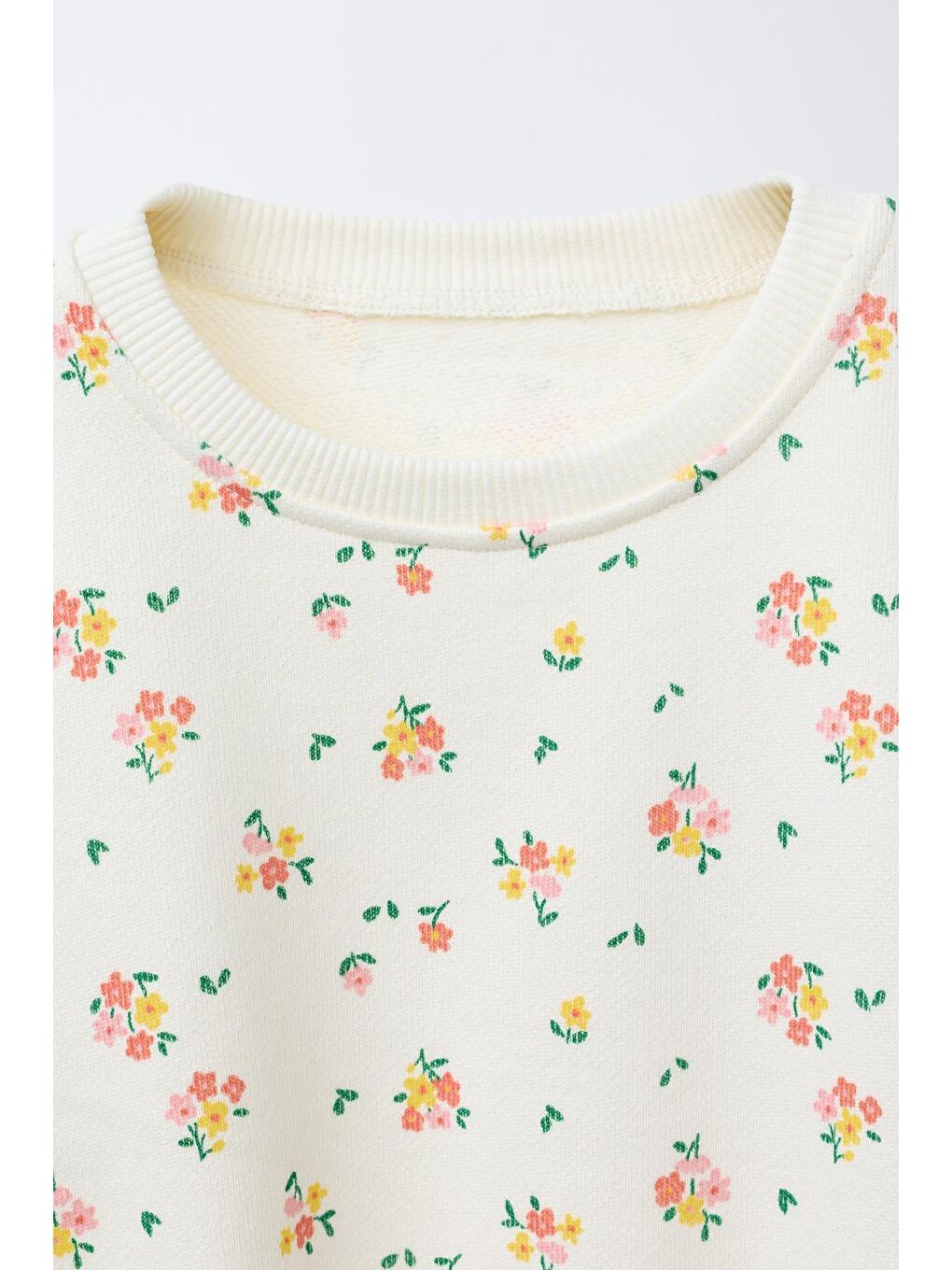 Kız Çocuk Pamuklu Ekru Çiçek Desenli Sweatshirt İspanyol Paça Tayt Takım-3