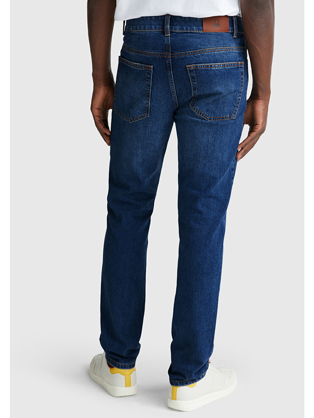 Erkek Koyu Mavi Pamuk Karışımlı Arkası Logo Etiketli Cepli Slim Fit Denim Pantolon-2