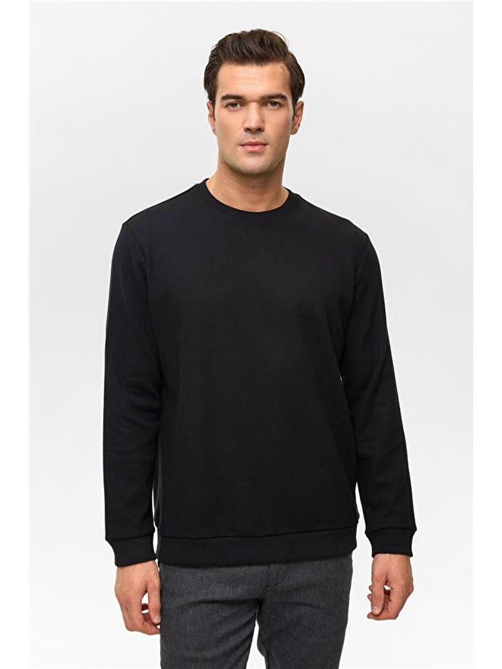 Siyah Regular Düz Bisiklet Yaka Sweatshirt