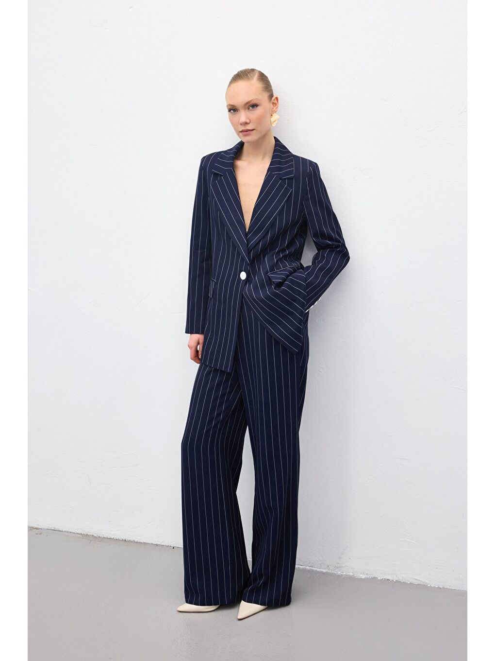 Rina Çizgili Pantolon - Lacivert-1