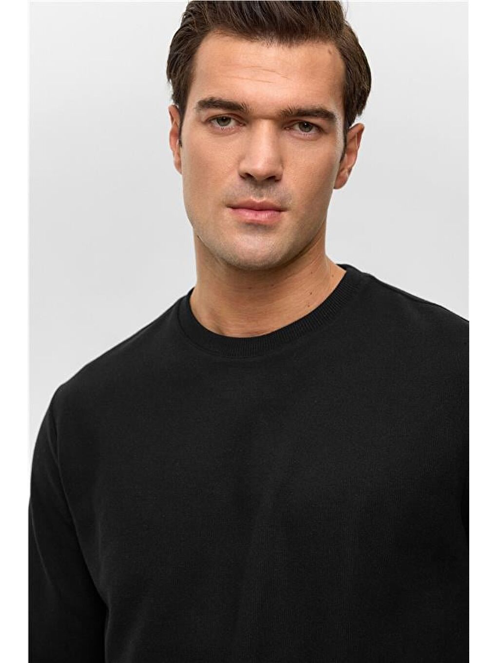 Siyah Regular Düz Bisiklet Yaka Sweatshirt-2