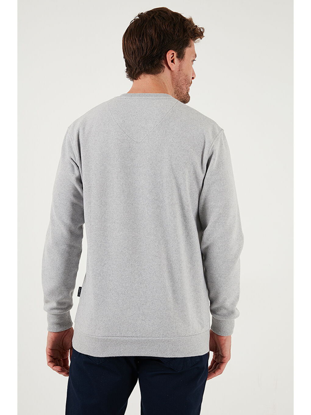 Gri Pamuklu Regular Fit V Yaka Büyük Beden Kazak 456202-5