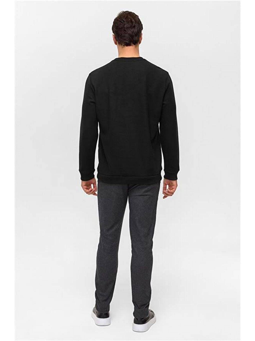 Siyah Regular Düz Bisiklet Yaka Sweatshirt-4