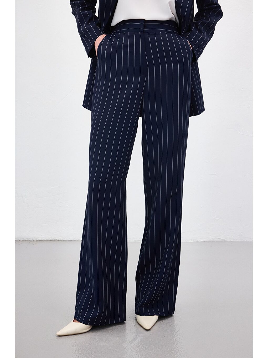 Rina Çizgili Pantolon - Lacivert-5