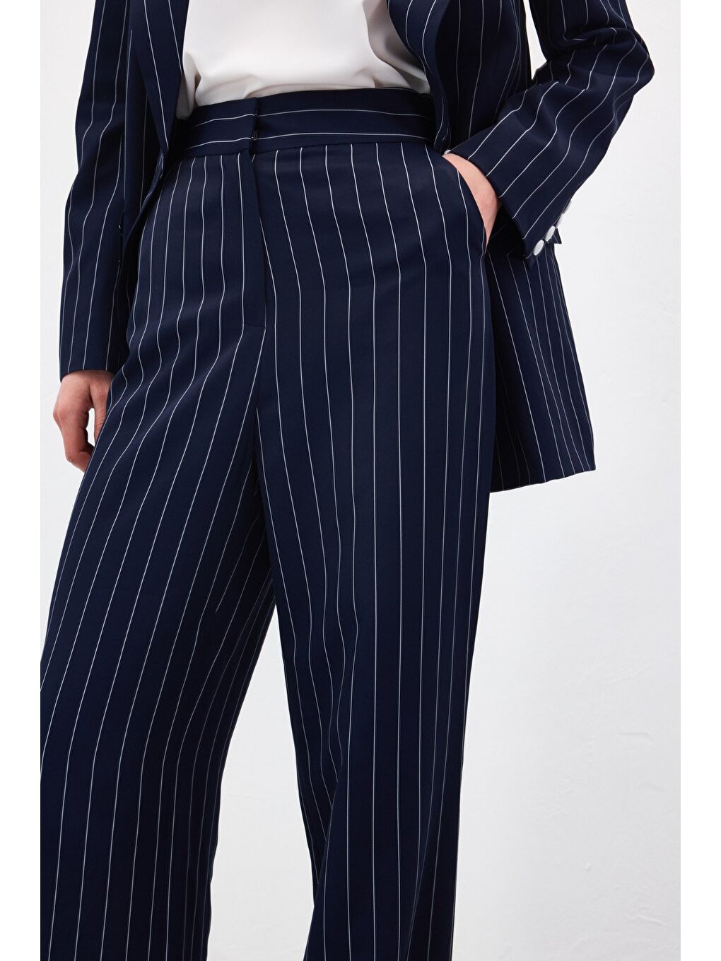 Rina Çizgili Pantolon - Lacivert-6