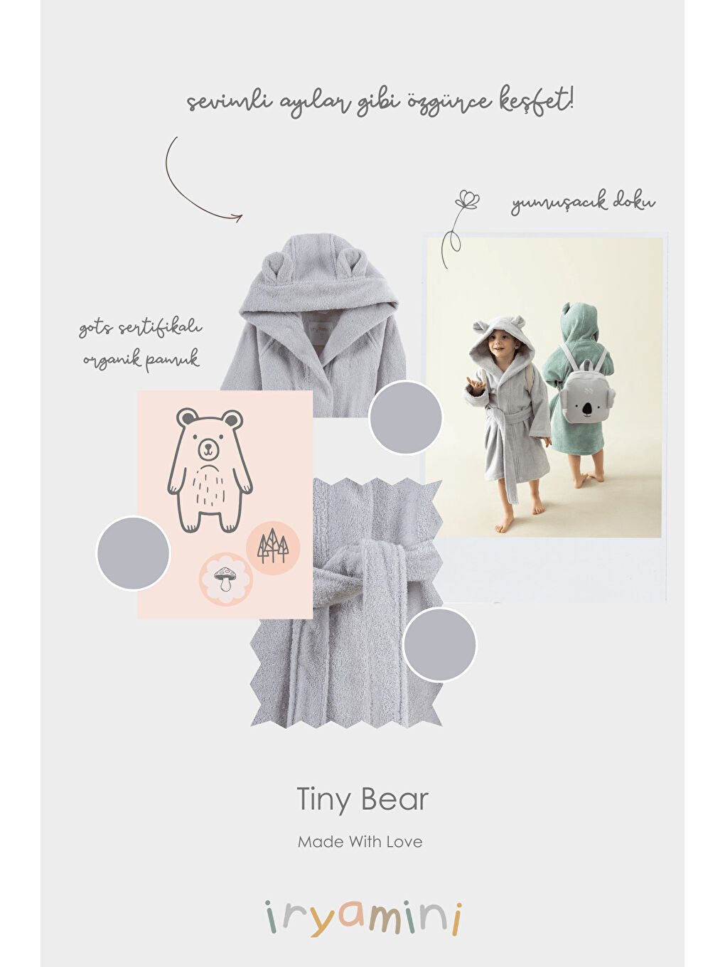 Tiny Bear Organik Pamuk Çocuk Panço Gri-2