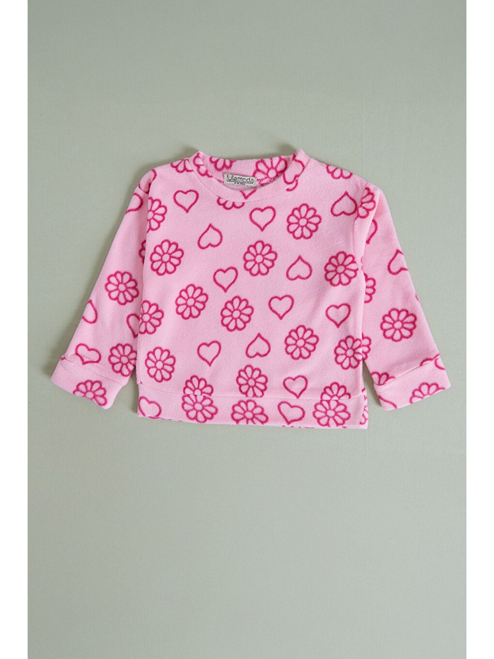 Pembe Ev Desenli Polar Unisex Çocuk Pijama Takımı-1