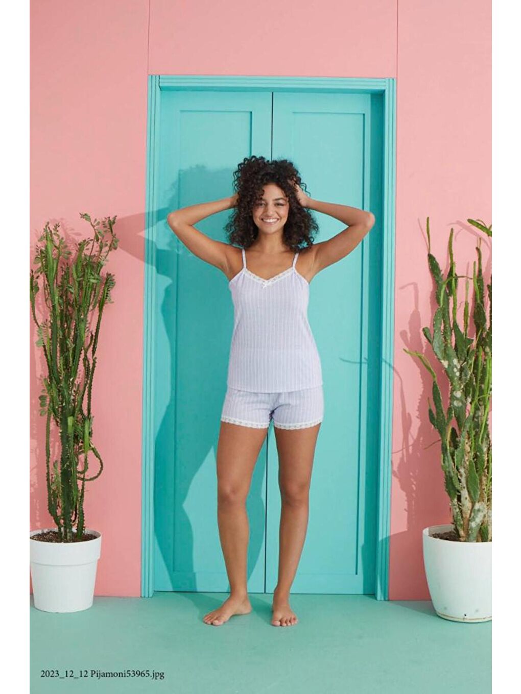 Kadın Lila İp Askılı Şortlu Pijama Takımı