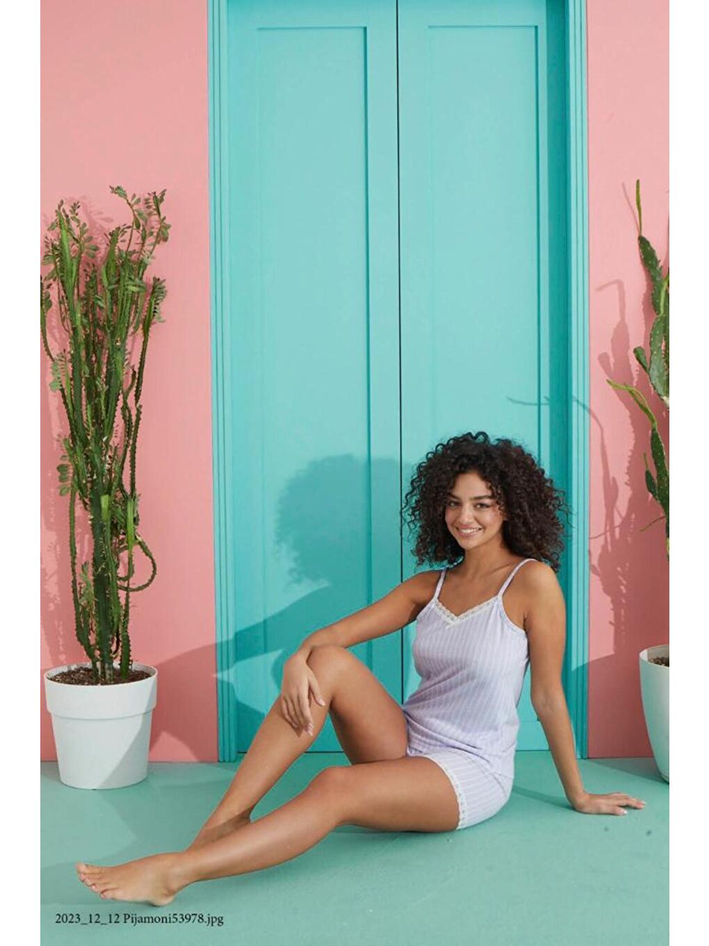 Kadın Lila İp Askılı Şortlu Pijama Takımı-1