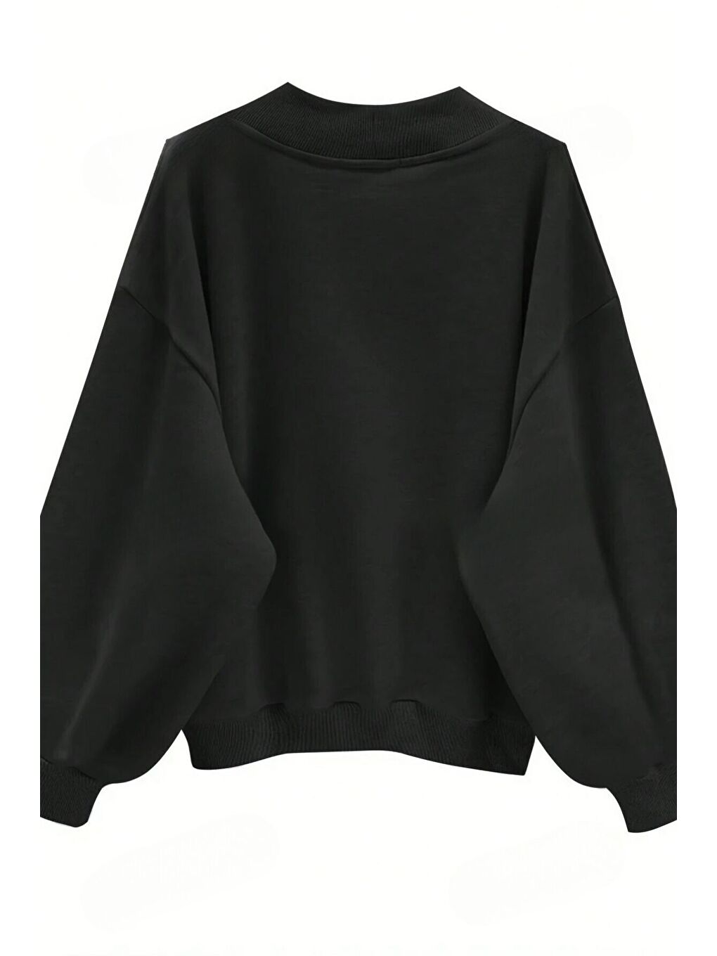 Trendseninle Siyah Kadın Siyah Comfort In Paris Baskılı V Yaka Oversize Sweatshirt - 1