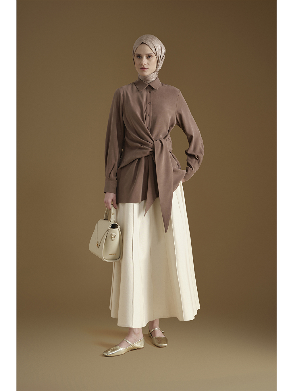 Kahverengi Bağlama Detaylı Tunik Kakao