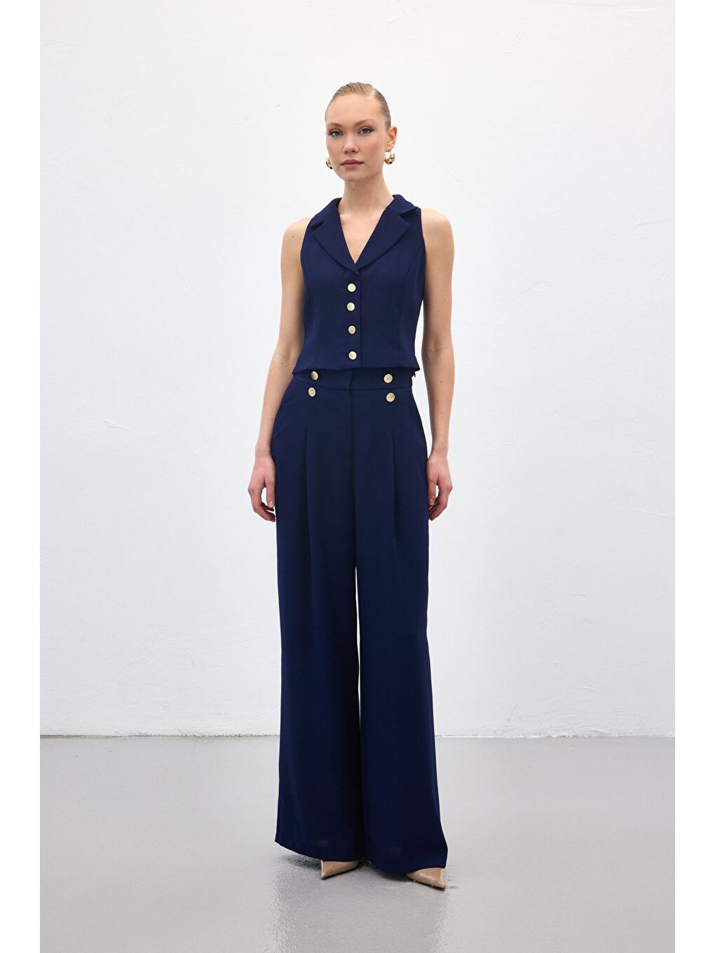 Eva Krep Pantolon - Lacivert-1